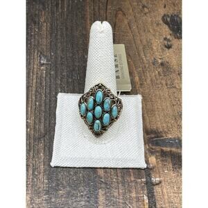 Barse Sanibel Nonagon Ring- Turquoise- Bronze- 11.5-NWT